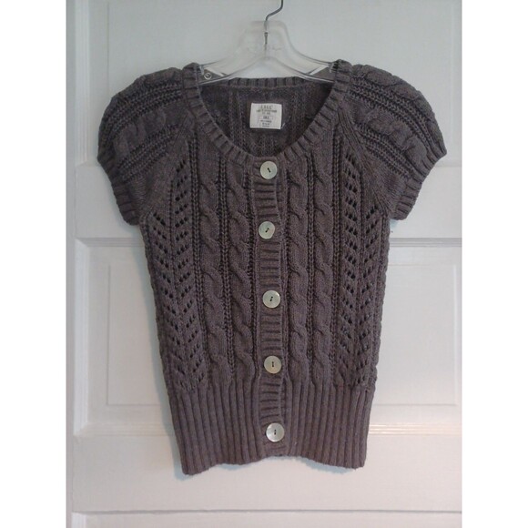 LOGG gray cable knit cardigan sweater womens S short sl. grunge 90s indie boho - Picture 1 of 8